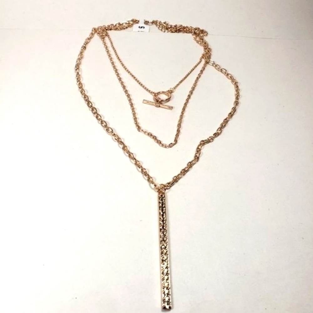 Multi Strand Rose Gold Tone 24 inches Crystal Vertical Bar Pendant Necklace - Picture 11 of 11